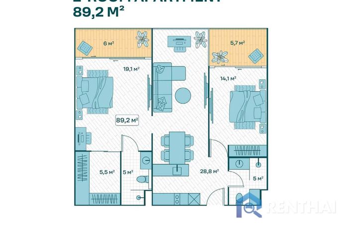 แปลนห้อง - 2 Bedrooms 89sqm