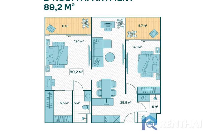 แปลนห้อง - 2 Bedrooms 89sqm