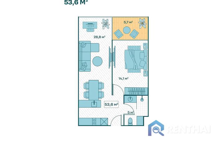 แปลนห้อง - 1 Bedroom 54sqm