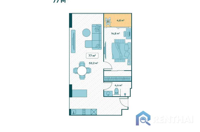 แปลนห้อง - 1 Bedroom 77sqm