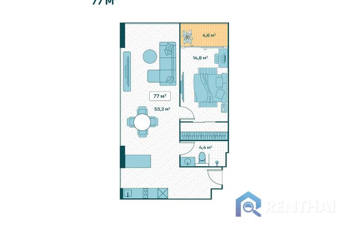 แปลนห้อง - 1 Bedroom 77sqm