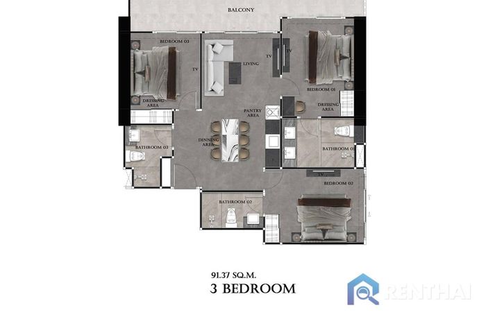 แปลนห้อง - 3 Bedrooms