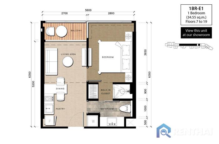 แปลนห้อง - 1 Bedroom E1