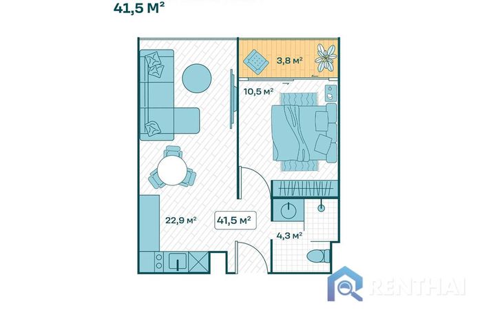 แปลนห้อง - 1 Bedroom 41sqm