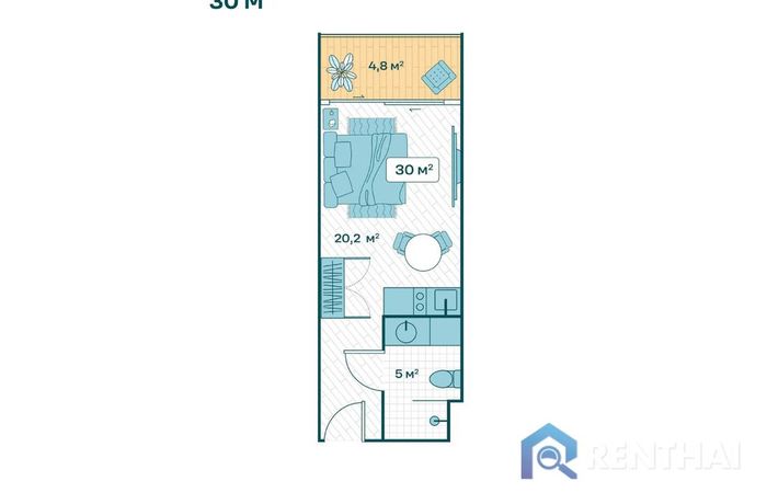 แปลนห้อง - Studio 30qsm