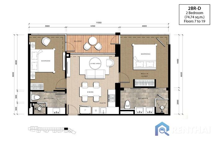 แปลนห้อง - 2 Bedroom D