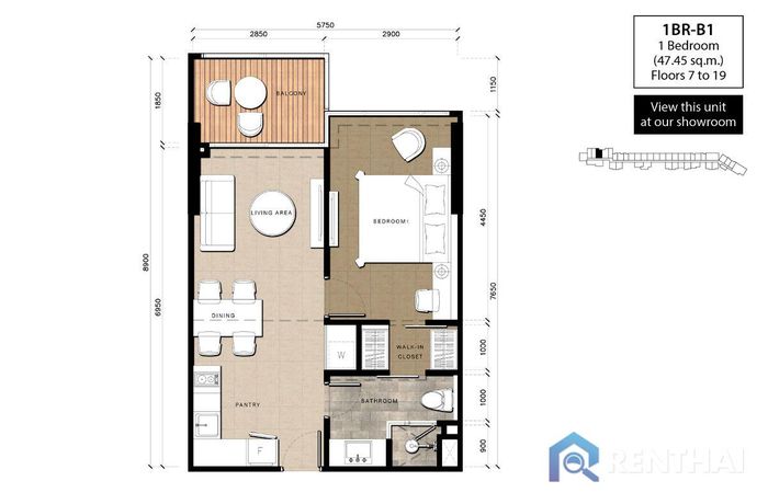 แปลนห้อง - 1 Bedroom B1